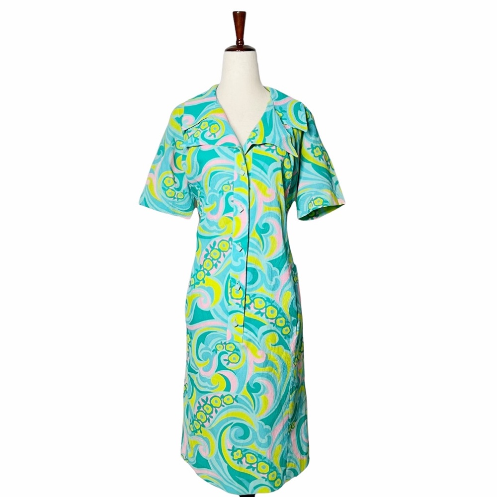 Vintage 70s Psychedelic Print Groovy Shirt Dress